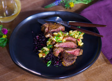 Curried Bison Steaks with Nectarine Salsa