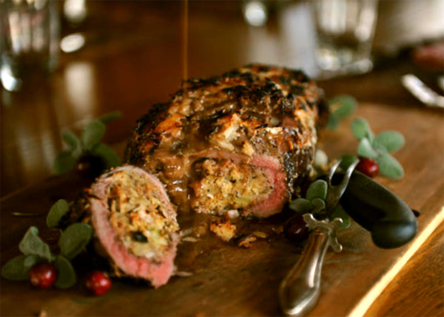 Stuffed Bison Roast with Wine Gravy
