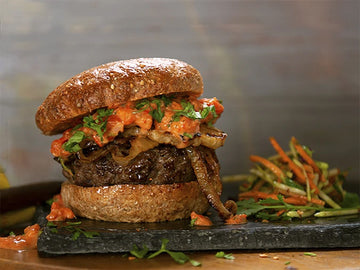 Jamaican Jerk Burger with Grilled Pineapple and Harissa Mayonnaise