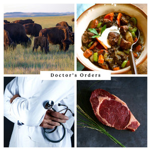 collage of meat, buffalo, and a doctor