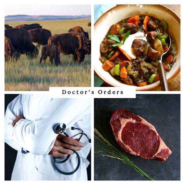 collage of meat, buffalo, and a doctor
