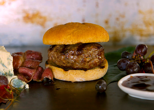 Bison Burger with Bacon & Blue Cheese Fixings