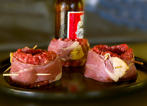 Bacon Wrapped Stuffed Bison Burgers