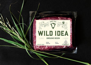 Grass-fed Ground Bison in package with grass