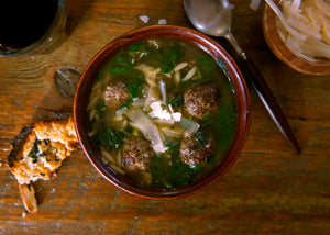 Ground Bison Meatball Italian Wedding Soup in Bowl