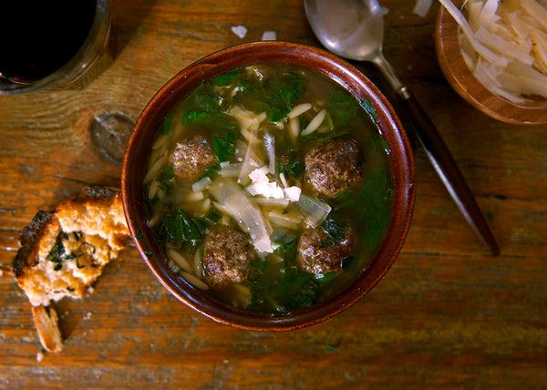 Ground Bison Meatball Italian Wedding Soup in Bowl