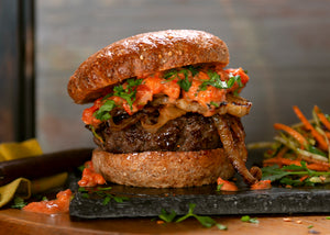 Bison Burger with Jerk Seasoning, Pineapple & Harissa Mayo
