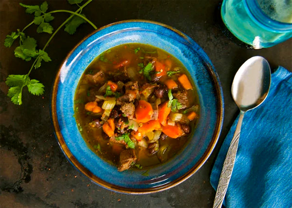 Ground Bison in a Jamaican Soup with Vegetables