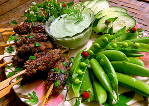 Bison Kofta Kabobs with Sugar Snap Peas