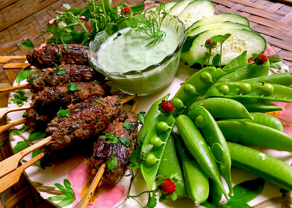Bison Kofta Kabobs with Sugar Snap Peas
