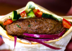 Ground Bison Burger In Pita with Onion, Cucumber & Tomato, Middle Eastern Buffalo Burger