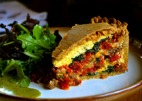 Rustic Deep Dish Bison Pizza with Greens