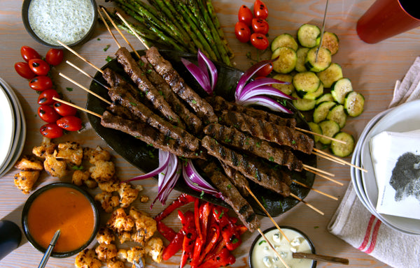 Buffalo Steak Kabobs with Red, White & Blue Sauces