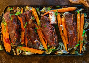 Braised Bison Ribs with 5 spice Seasoning & Carrots