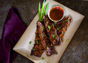Cooked Grass-Fed Bison Short Ribs with BBQ Sauce 