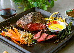 Bison english roast sliced with carrots