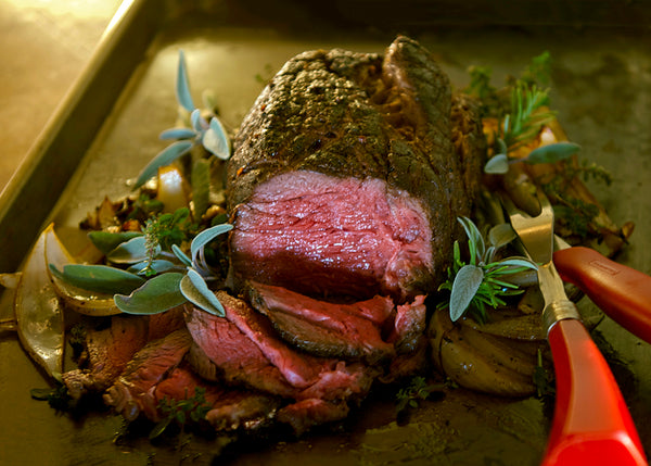 Grass-Fed bison cooked Sous Vide method, sliced on tray