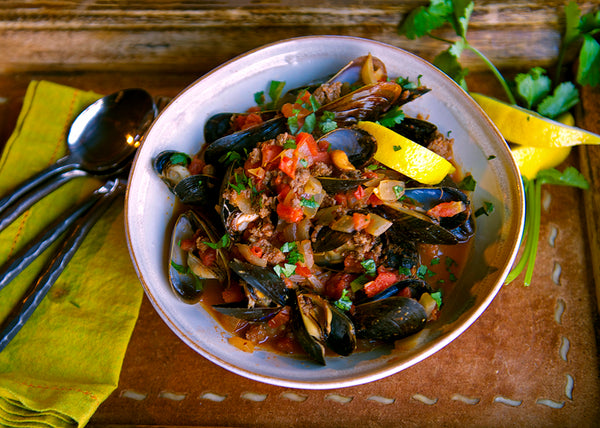 Bison Chorizo & Mussels in Tomato Broth