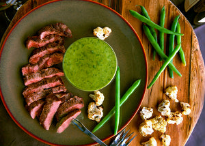 Grilled Bison Flat Iron steaks with Bagna Cauda Sauce