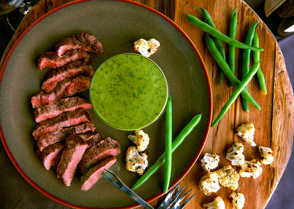 Grilled Bison Flat Iron steaks with Bagna Cauda Sauce