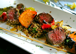 Bison Tenderloin Tip Kabobs with Vegetables