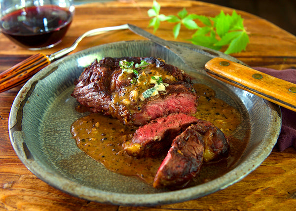 100% Grass-fed Bison Ribeye Grilled, sliced & topped with Gorgonzola Port Sauce