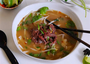 Bison Tenderloin Pho in Bowl with Basil