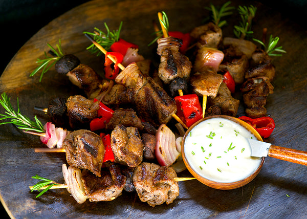 Grilled Bison Tenderloin Tip Kabobs with rosemary 