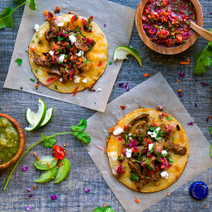 100% grass-fed and field harvested bison liver tacos with homemade pico de gallo