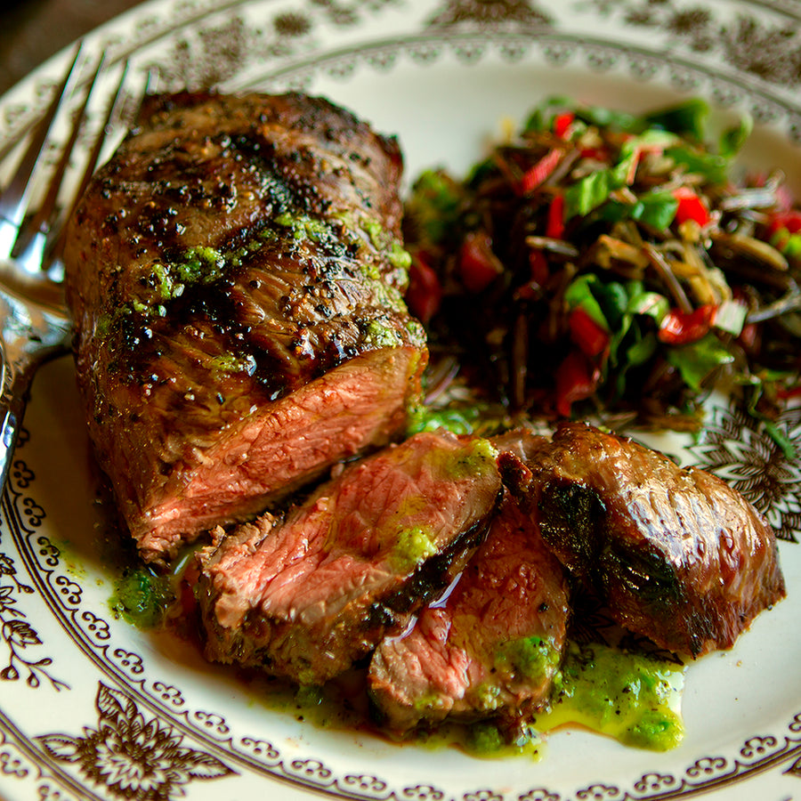 100% Grass-fed Bison New York Steak sliced with Rice