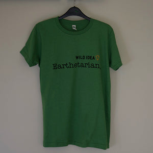 A Wild Idea T-Shirt Earthetarian hanging on a hanger.